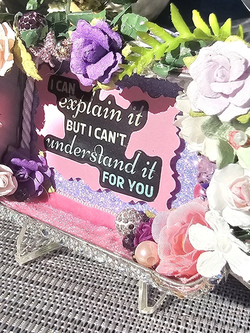 Decorative Floral Tin Diorams Sign - Pink & Purple Accent